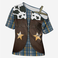 Cowboy Vest Costume Cross Shoulder Shirt Blue Yellow Plaid Pattern - Wonder Print Shop