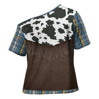 Cowboy Vest Costume Cross Shoulder Shirt Blue Yellow Plaid Pattern - Wonder Print Shop