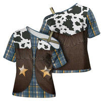 Cowboy Vest Costume Cross Shoulder Shirt Blue Yellow Plaid Pattern - Wonder Print Shop