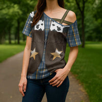 Cowboy Vest Costume Cross Shoulder Shirt Blue Yellow Plaid Pattern - Wonder Print Shop