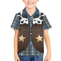 Cowboy Vest Costume Hawaiian Shirt Blue Yellow Plaid Pattern - Wonder Print Shop