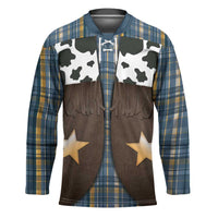 Cowboy Vest Costume Hockey Jersey Blue Yellow Plaid Pattern - Wonder Print Shop