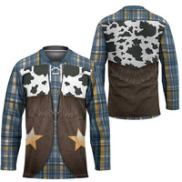 Cowboy Vest Costume Hockey Jersey Blue Yellow Plaid Pattern - Wonder Print Shop