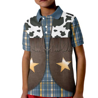 Cowboy Vest Costume Kid Polo Shirt Blue Yellow Plaid Pattern - Wonder Print Shop