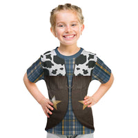 Cowboy Vest Costume Kid T Shirt Blue Yellow Plaid Pattern - Wonder Print Shop