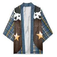 Cowboy Vest Costume Kimono Blue Yellow Plaid Pattern - Wonder Print Shop