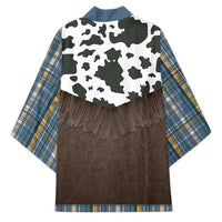 Cowboy Vest Costume Kimono Blue Yellow Plaid Pattern - Wonder Print Shop