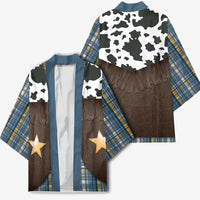 Cowboy Vest Costume Kimono Blue Yellow Plaid Pattern - Wonder Print Shop