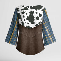 Cowboy Vest Costume Kimono Sleeve Blouse Blue Yellow Plaid Pattern - Wonder Print Shop
