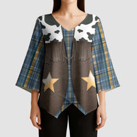 Cowboy Vest Costume Kimono Sleeve Blouse Blue Yellow Plaid Pattern - Wonder Print Shop