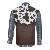 Cowboy Vest Costume Long Sleeve Button Shirt Blue Yellow Plaid Pattern - Wonder Print Shop