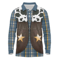 Cowboy Vest Costume Long Sleeve Polo Shirt Blue Yellow Plaid Pattern - Wonder Print Shop