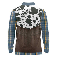 Cowboy Vest Costume Long Sleeve Polo Shirt Blue Yellow Plaid Pattern - Wonder Print Shop