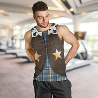 Cowboy Vest Costume Men Tank Top Blue Yellow Plaid Pattern - Wonder Print Shop