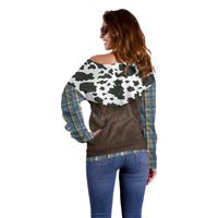 Cowboy Vest Costume Off Shoulder Sweater Blue Yellow Plaid Pattern - Wonder Print Shop