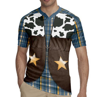 Cowboy Vest Costume Rugby Jersey Blue Yellow Plaid Pattern - Wonder Print Shop