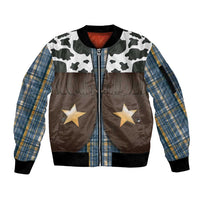 Cowboy Vest Costume Sleeve Zip Bomber Jacket Blue Yellow Plaid Pattern - Wonder Print Shop