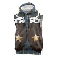 Cowboy Vest Costume Sleeveless Hoodie Blue Yellow Plaid Pattern - Wonder Print Shop