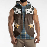 Cowboy Vest Costume Sleeveless Hoodie Blue Yellow Plaid Pattern - Wonder Print Shop