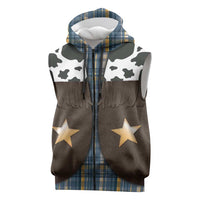Cowboy Vest Costume Sleeveless Zip Hoodie Blue Yellow Plaid Pattern - Wonder Print Shop