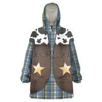 Cowboy Vest Costume Wearable Blanket Hoodie Blue Yellow Plaid Pattern - Wonder Print Shop