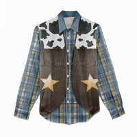 Cowboy Vest Costume Women Casual Shirt Blue Yellow Plaid Pattern - Wonder Print Shop