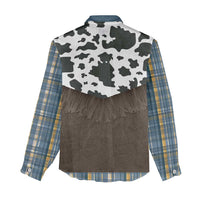 Cowboy Vest Costume Women Casual Shirt Blue Yellow Plaid Pattern - Wonder Print Shop