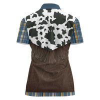 Cowboy Vest Costume Women Polo Shirt Blue Yellow Plaid Pattern - Wonder Print Shop