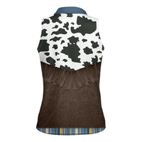Cowboy Vest Costume Women Sleeveless Polo Shirt Blue Yellow Plaid Pattern - Wonder Print Shop
