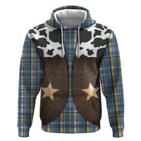 Cowboy Vest Costume Zip Hoodie Blue Yellow Plaid Pattern - Wonder Print Shop
