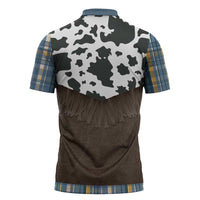 Cowboy Vest Costume Zipper Polo Shirt Blue Yellow Plaid Pattern - Wonder Print Shop