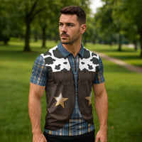 Cowboy Vest Costume Zipper Polo Shirt Blue Yellow Plaid Pattern - Wonder Print Shop
