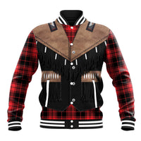 Western Cowboy Vest Style Baseball Jacket Black Red Plaid Pattern - Wonder Print Shop