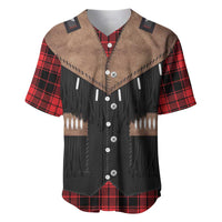 Western Cowboy Vest Style Baseball Jersey Black Red Plaid Pattern - Wonder Print Shop