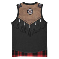 Western Cowboy Vest Style Basketball Jersey Black Red Plaid Pattern - Wonder Print Shop