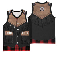Western Cowboy Vest Style Basketball Jersey Black Red Plaid Pattern - Wonder Print Shop