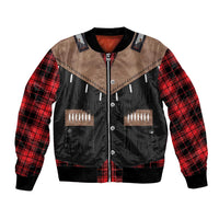 Western Cowboy Vest Style Bomber Jacket Black Red Plaid Pattern - Wonder Print Shop