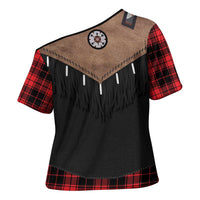 Western Cowboy Vest Style Cross Shoulder Shirt Black Red Plaid Pattern - Wonder Print Shop