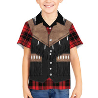 Western Cowboy Vest Style Hawaiian Shirt Black Red Plaid Pattern - Wonder Print Shop
