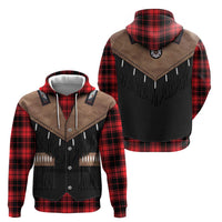 Western Cowboy Vest Style Hoodie Black Red Plaid Pattern - Wonder Print Shop
