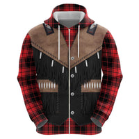 Western Cowboy Vest Style Hoodie Black Red Plaid Pattern - Wonder Print Shop