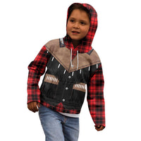 Western Cowboy Vest Style Kid Hoodie Black Red Plaid Pattern - Wonder Print Shop