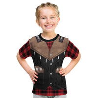 Western Cowboy Vest Style Kid T Shirt Black Red Plaid Pattern - Wonder Print Shop