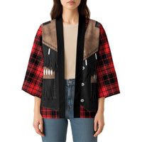 Western Cowboy Vest Style Kimono Black Red Plaid Pattern - Wonder Print Shop