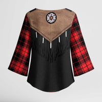 Western Cowboy Vest Style Kimono Sleeve Blouse Black Red Plaid Pattern - Wonder Print Shop
