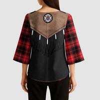 Western Cowboy Vest Style Kimono Sleeve Blouse Black Red Plaid Pattern - Wonder Print Shop