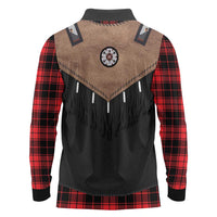 Western Cowboy Vest Style Long Sleeve Polo Shirt Black Red Plaid Pattern - Wonder Print Shop
