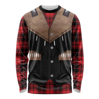 Western Cowboy Vest Style Long Sleeve Shirt Black Red Plaid Pattern - Wonder Print Shop