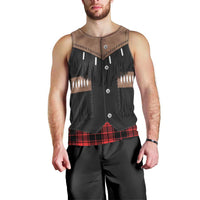 Western Cowboy Vest Style Men Tank Top Black Red Plaid Pattern - Wonder Print Shop