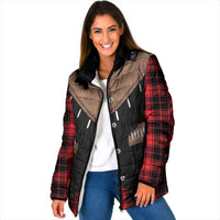 Western Cowboy Vest Style Padded Jacket Black Red Plaid Pattern - Wonder Print Shop